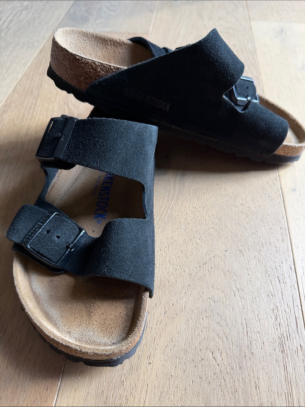 Birkenstock Black Suede Arizona Two-Buckle Sandals